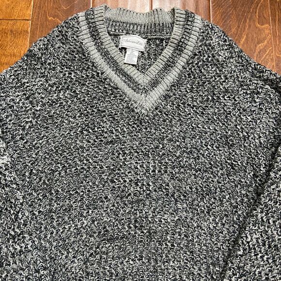 Anderson Little Vintage 90s Cable Knit Gray V-Neck Sweater Men's Size Large - Picture 2 of 8